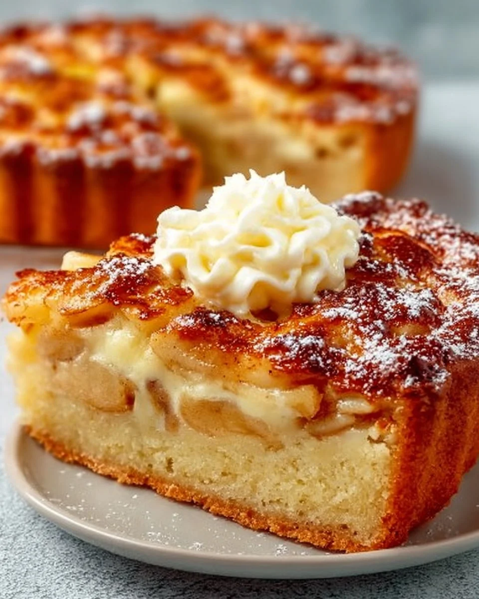 Delicious apple pie served with a dollop of cream on top