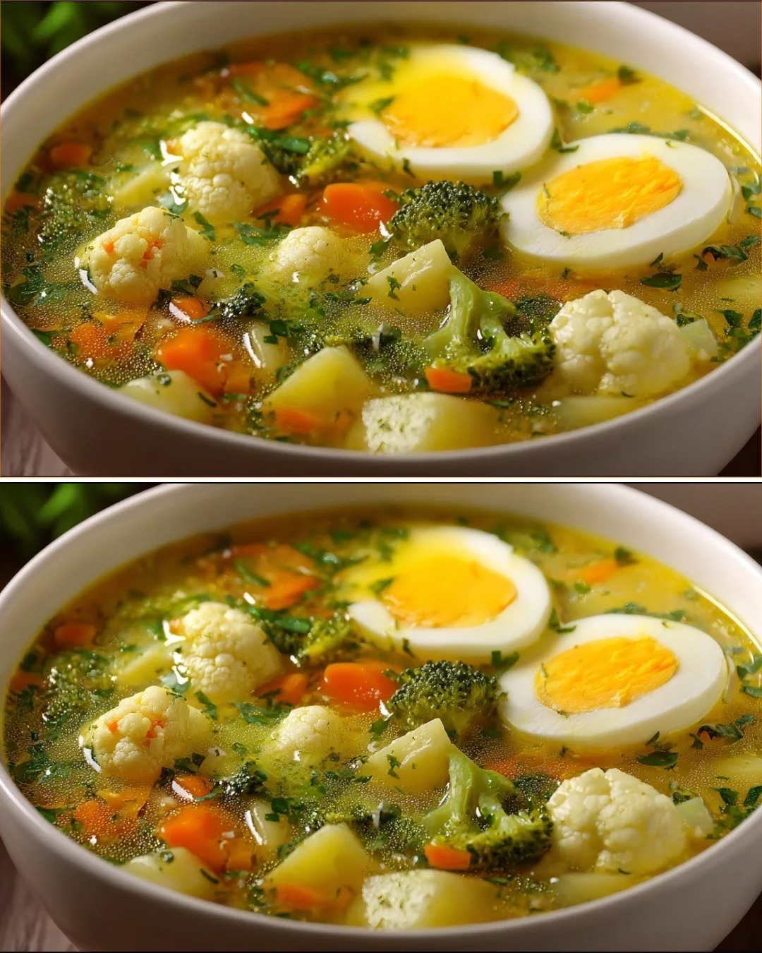 Bowl of easy vegetable soup with colorful vegetables and herbs