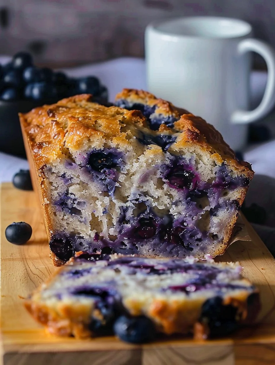 Flourless blueberry banana bread with fresh blueberries and sliced bananas