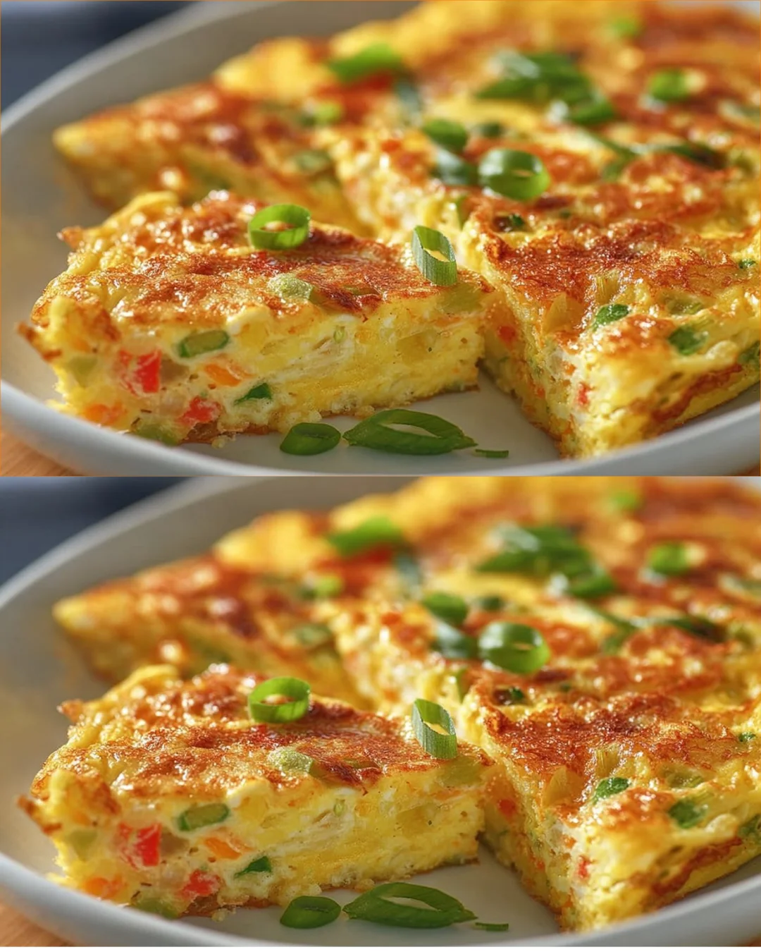 Delicious fluffy garden vegetable omelet with fresh ingredients