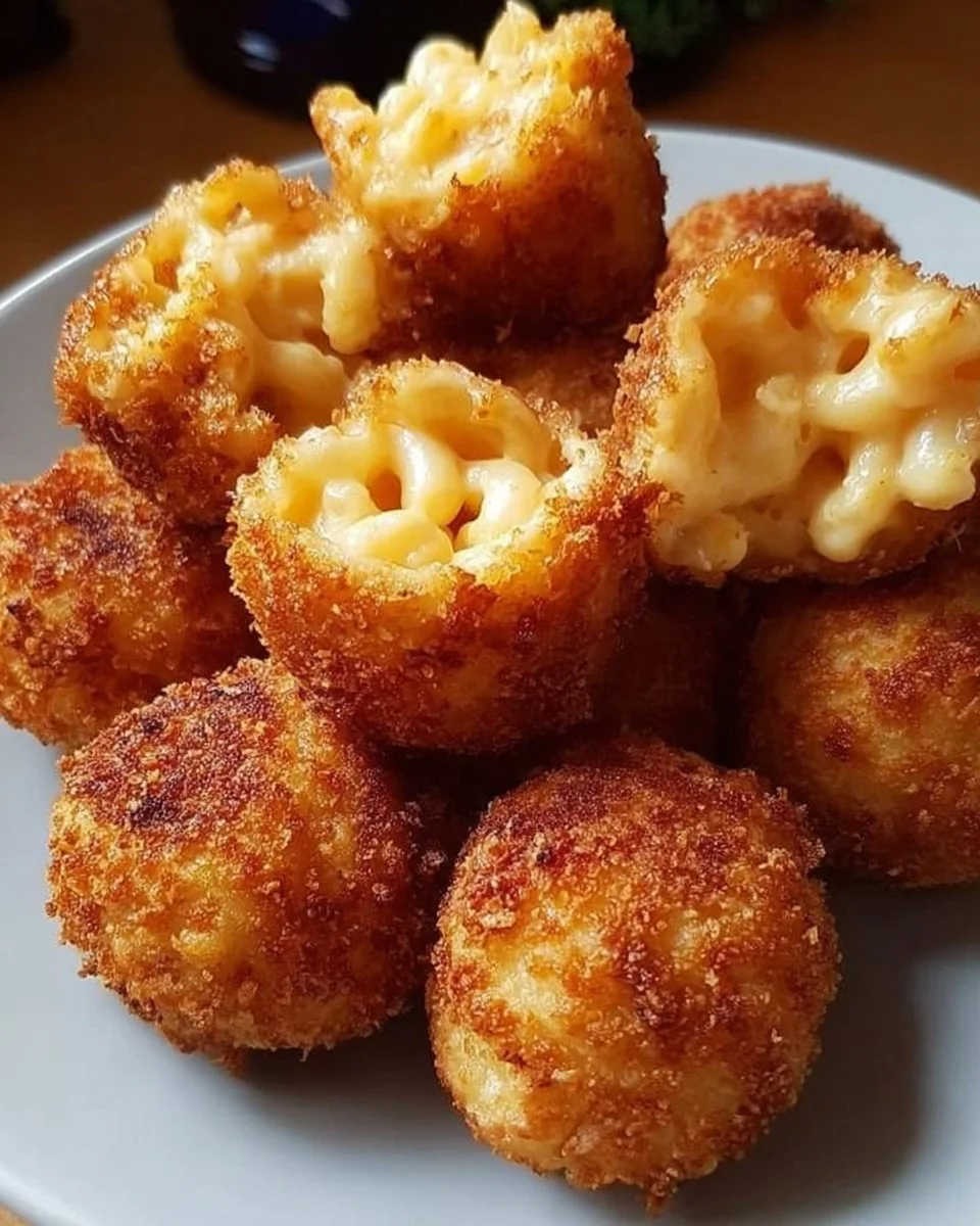 Fried Mac and Cheese Bites served on a plate with dipping sauce
