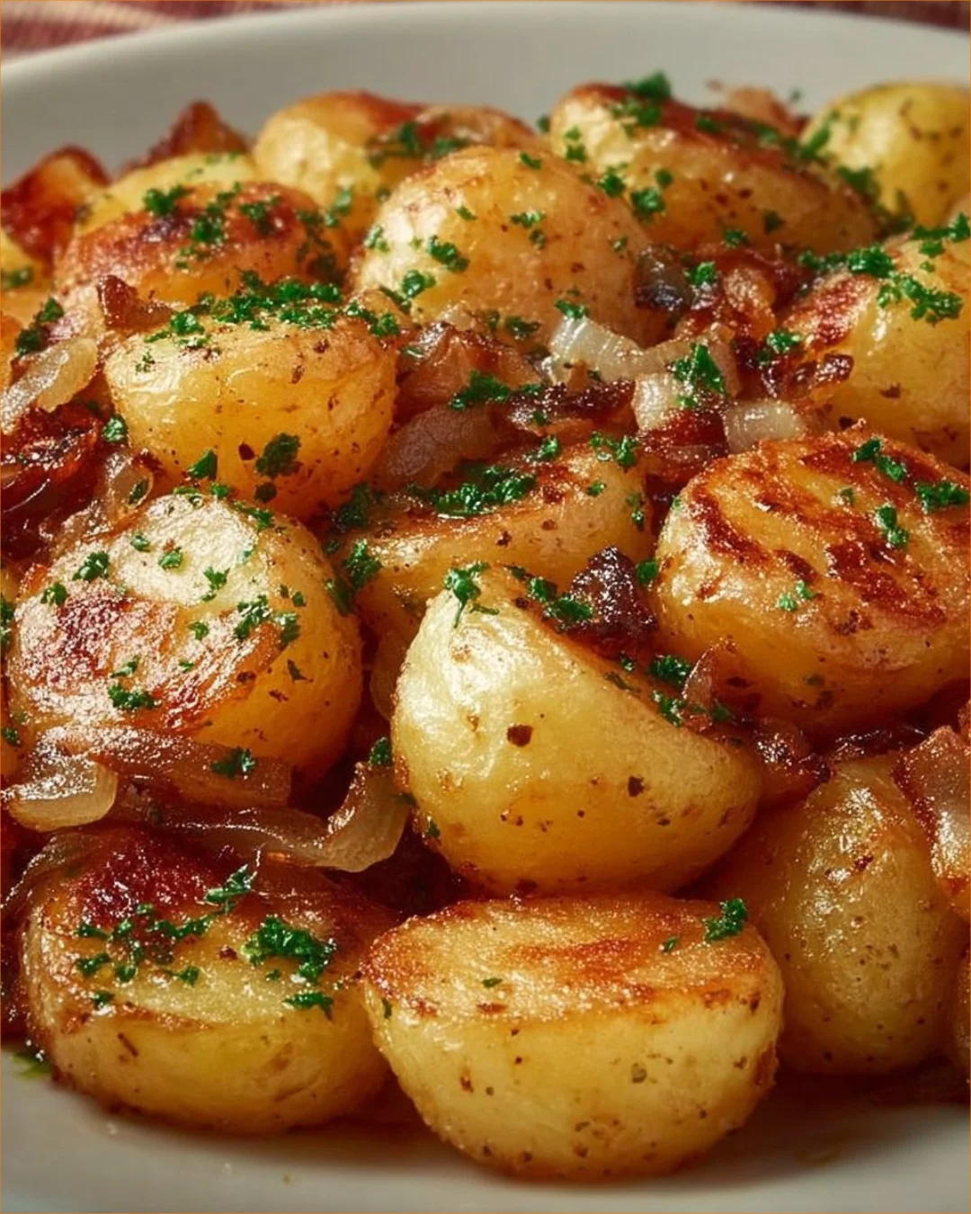 Delicious plate of fried potatoes and onions served as a side dish