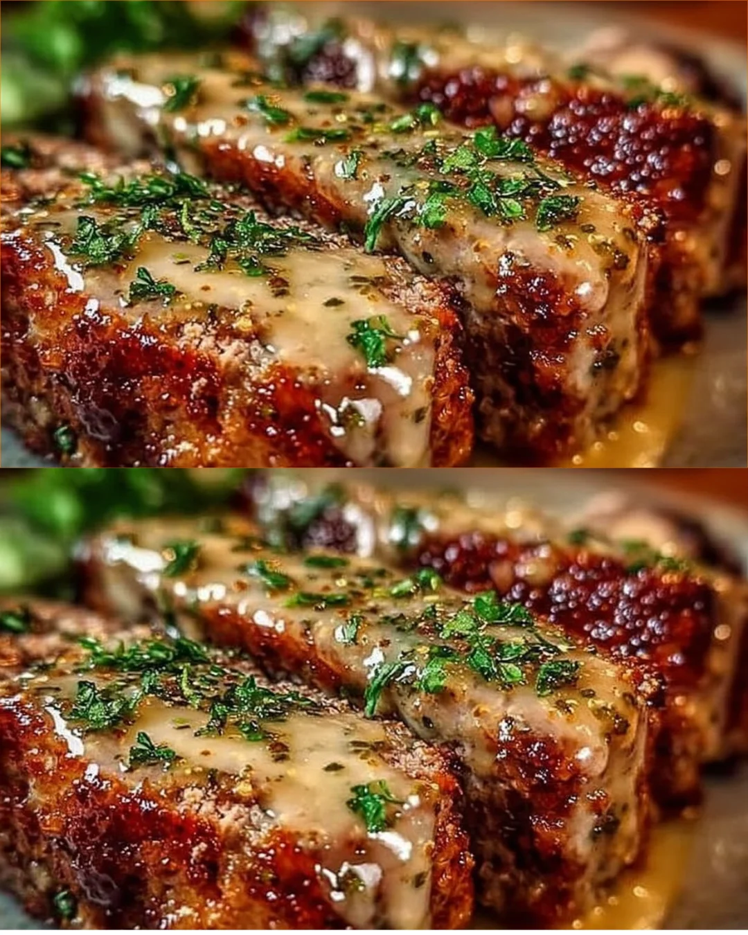 Delicious Garlic Parmesan Chicken Meatloaf served on a plate