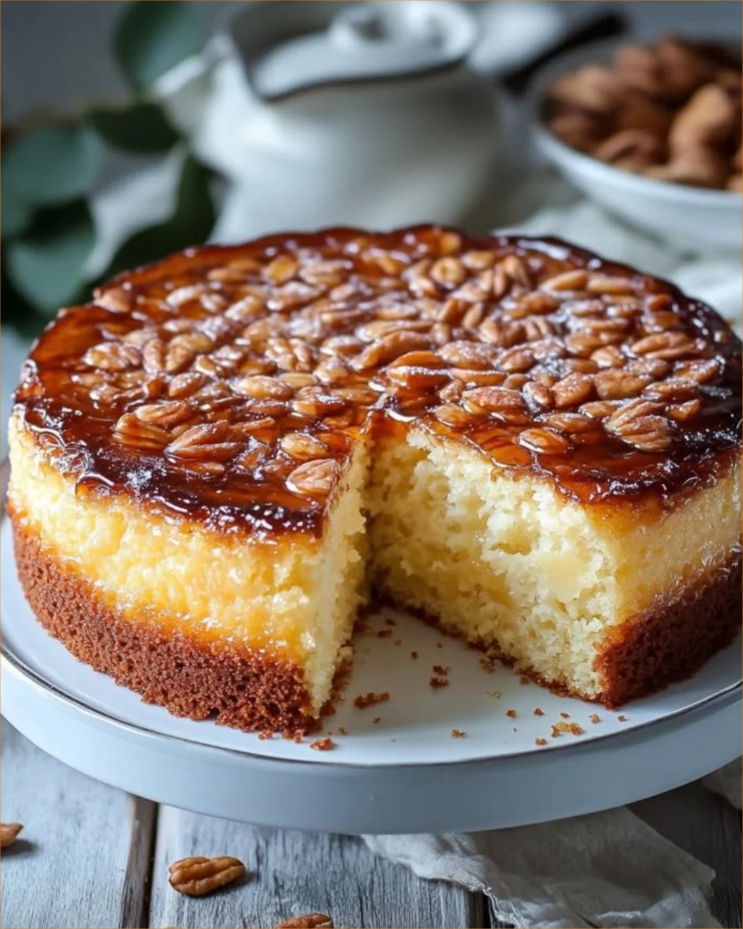 German Bee Sting Cake with honey, creamy filling, and almond topping