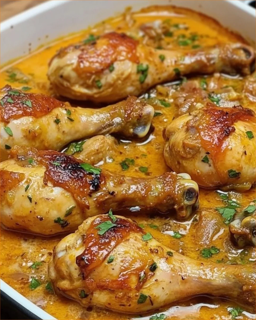 Delicious homemade chicken thighs served with herbs and spices.