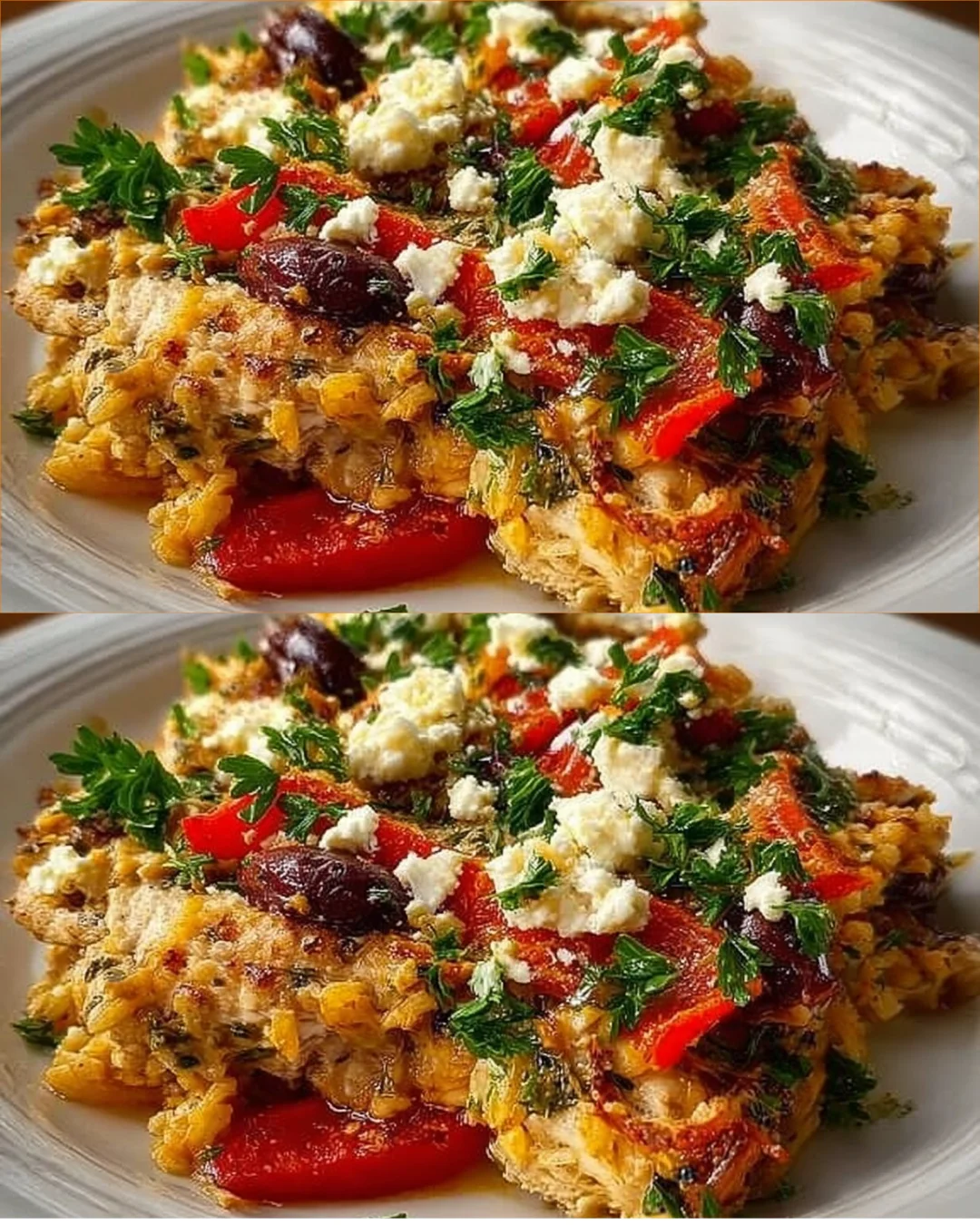 Greek Chicken Casserole baked with fresh ingredients and Mediterranean flavors