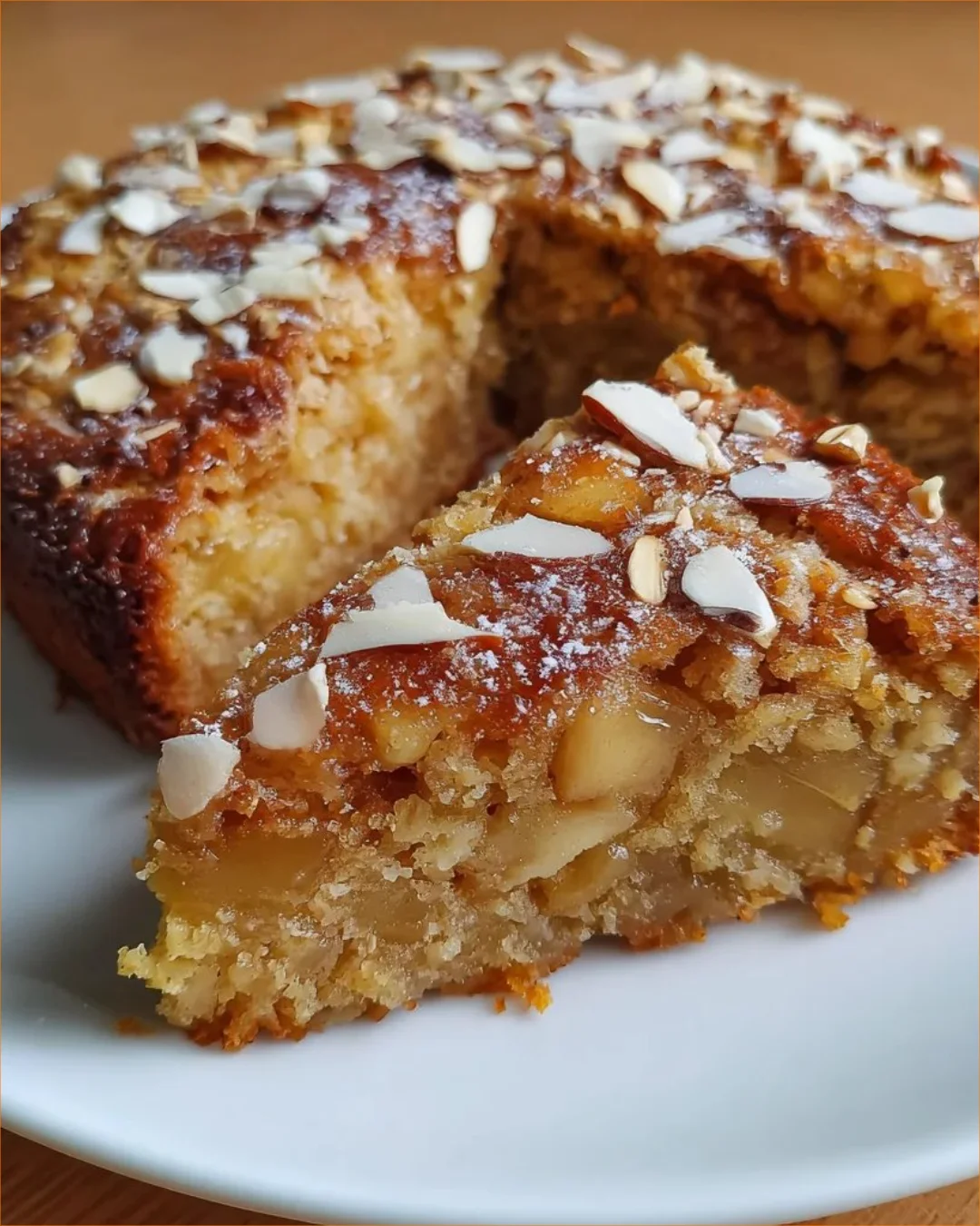 Healthy Oatmeal Apple Cake topped with apples and oats for a nutritious dessert