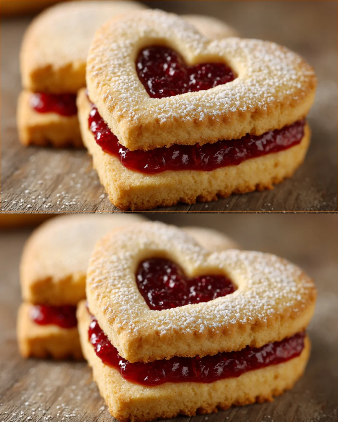 Heart-shaped shortbread cookies on a decorative plate