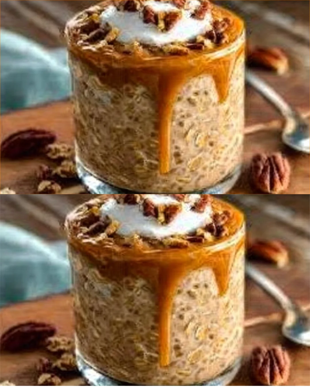 High protein pumpkin overnight oats in a bowl topped with nuts and spices