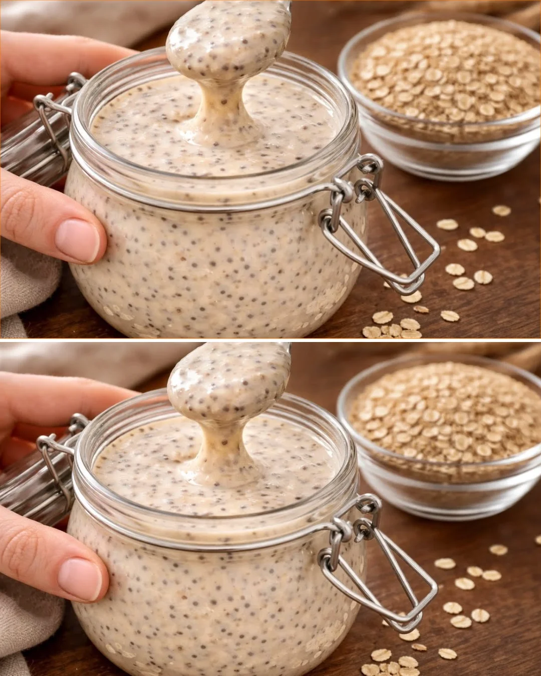 A bowl of homemade oat yogurt with chia seeds, showcasing a creamy texture.