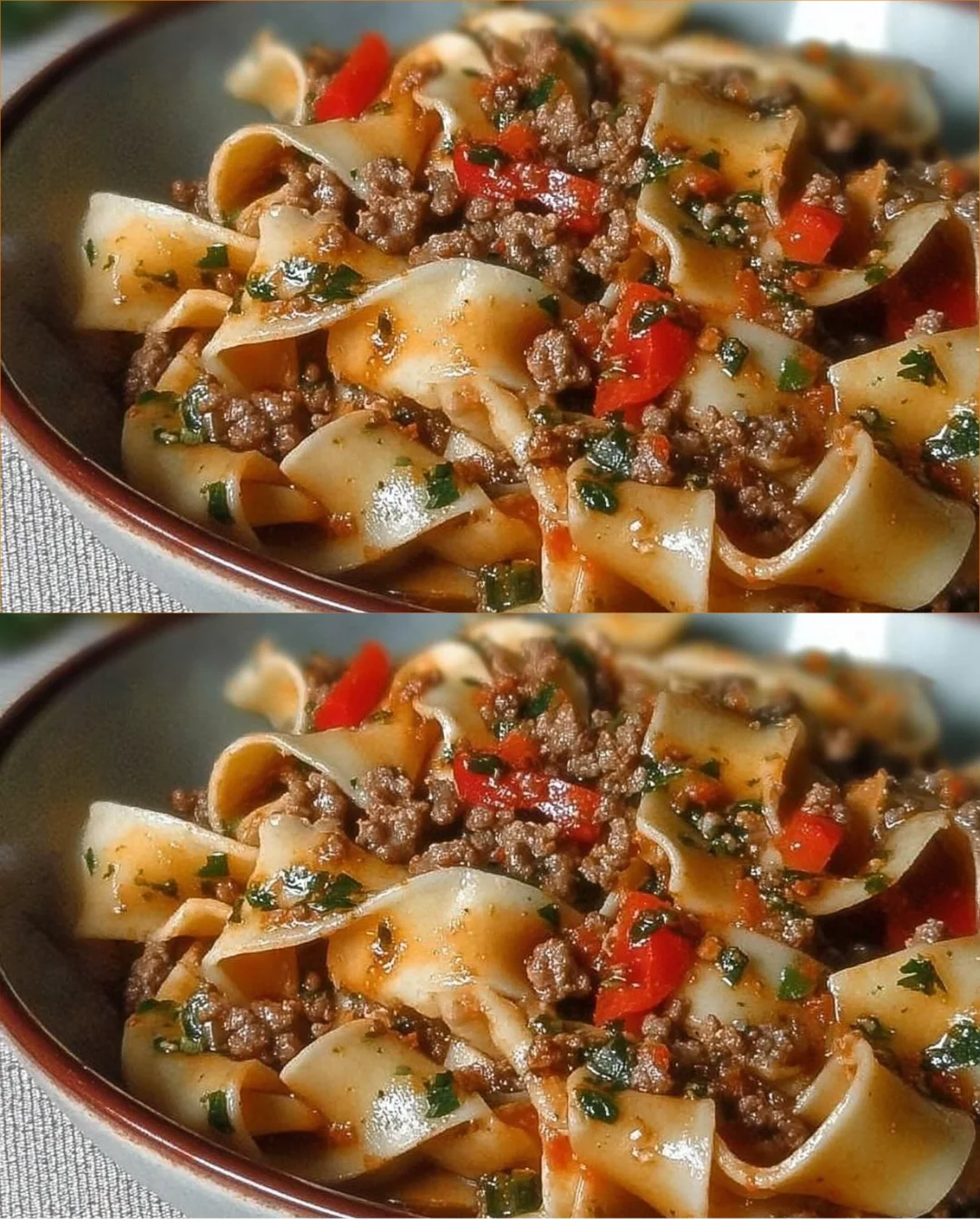 A plate of Italian Drunken Noodles garnished with fresh herbs and spices.