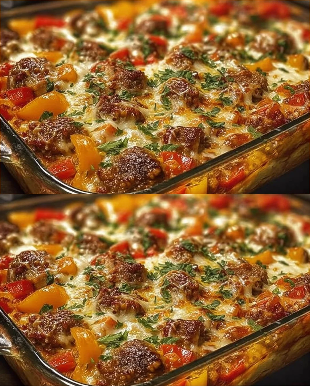 Delicious Italian Sausage and Pepper Casserole served in a baking dish