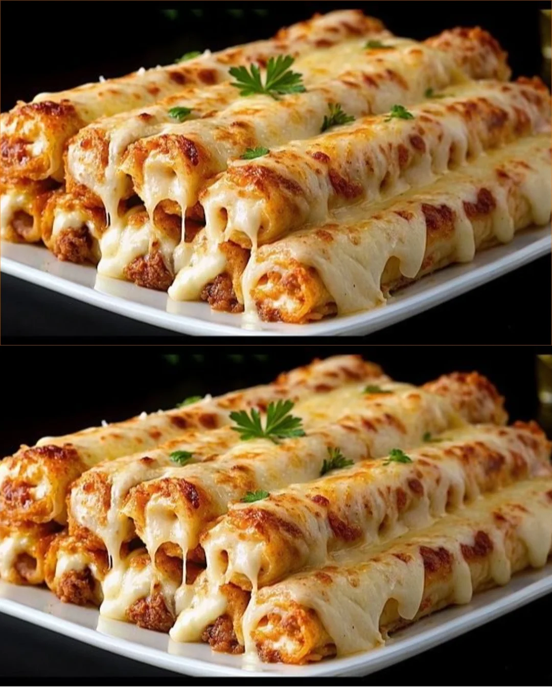 Juicy minced meat rolls topped with cheese, served on a plate.