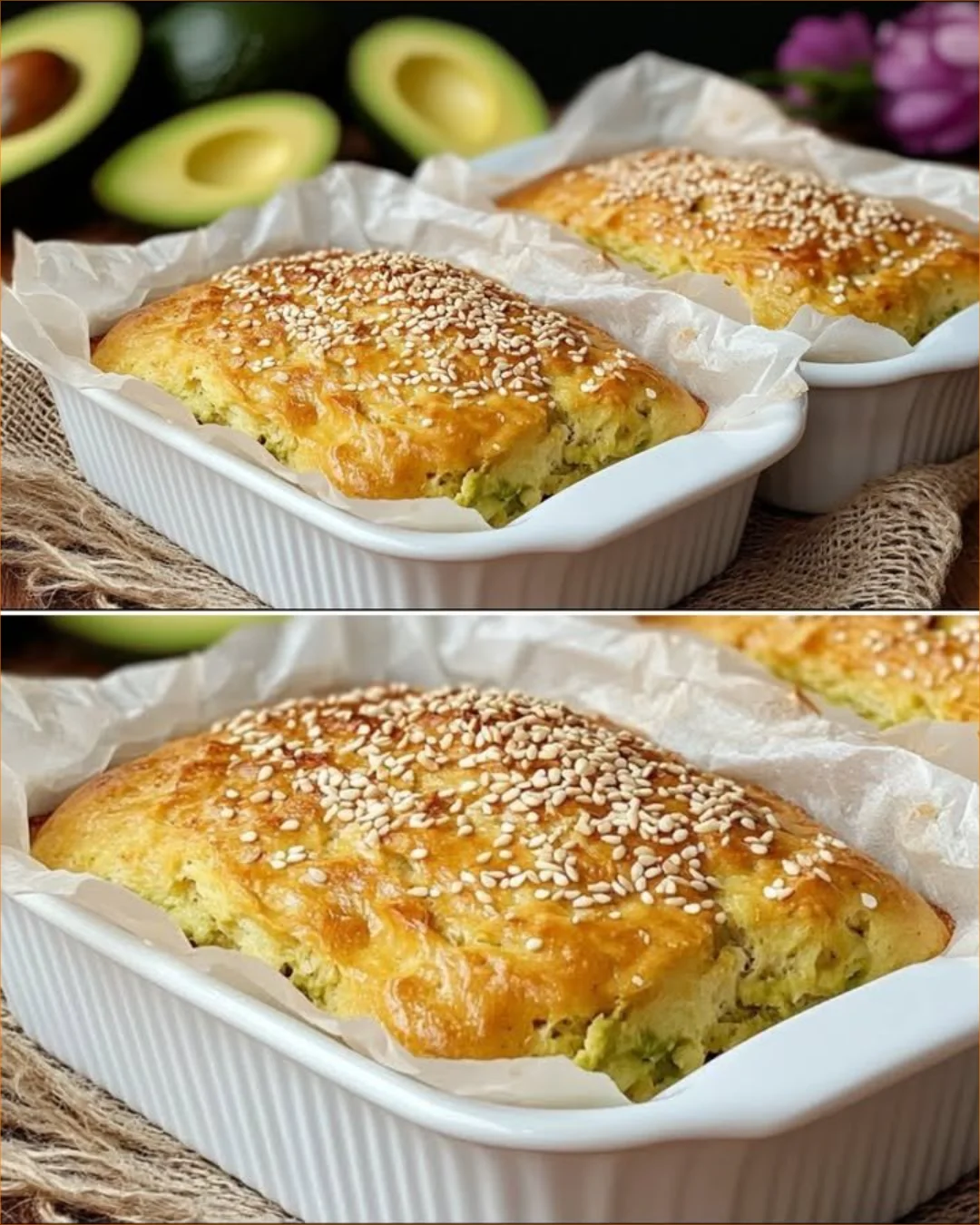 Slice of Keto Avocado Bread on a wooden board with fresh avocados