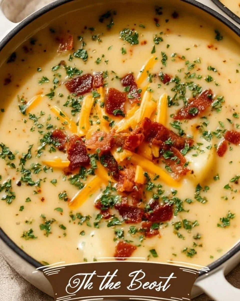 Delicious bowl of loaded potato soup topped with bacon and cheese
