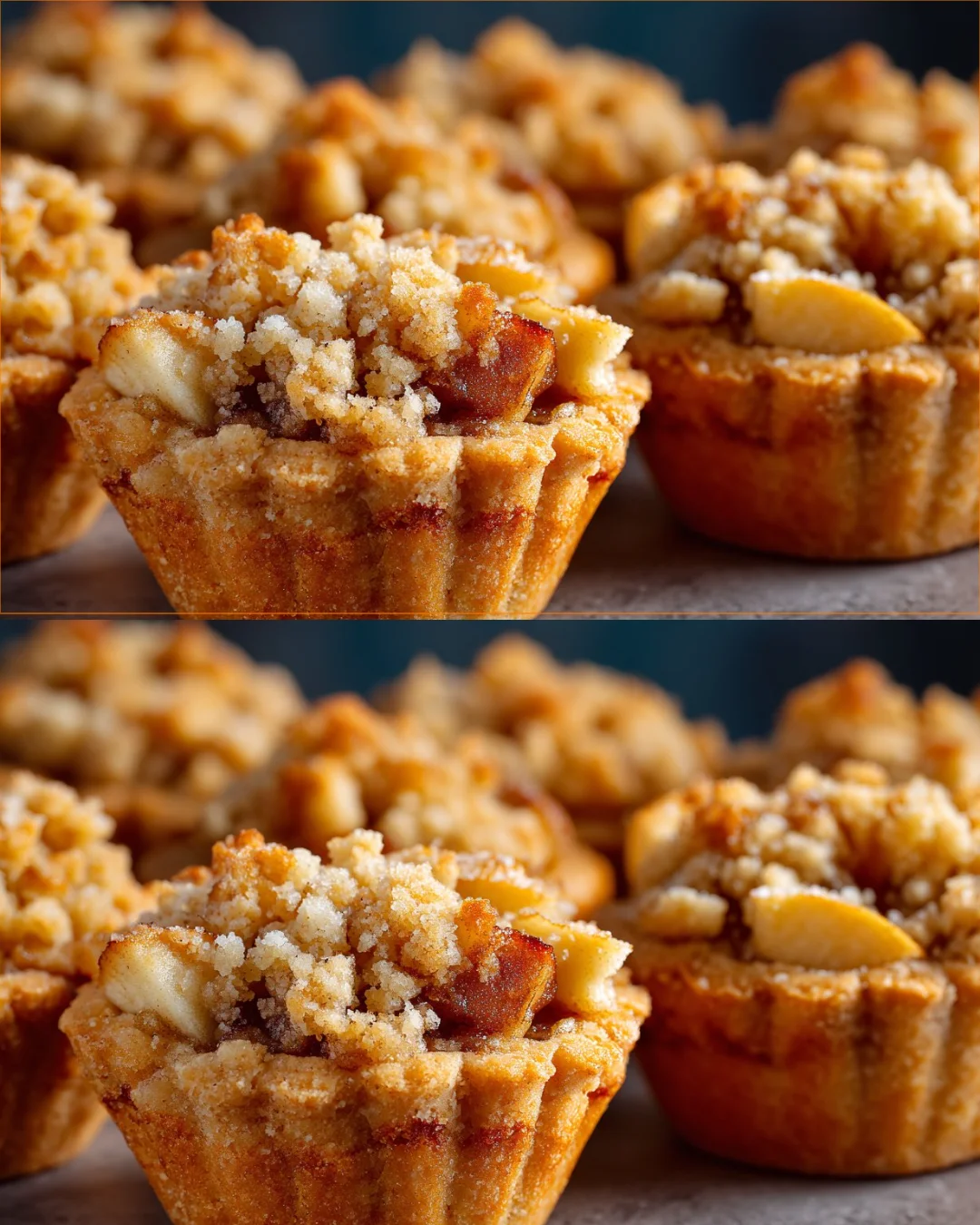 Mini Apple Crumble Cookie Cups topped with crumble and apple pieces