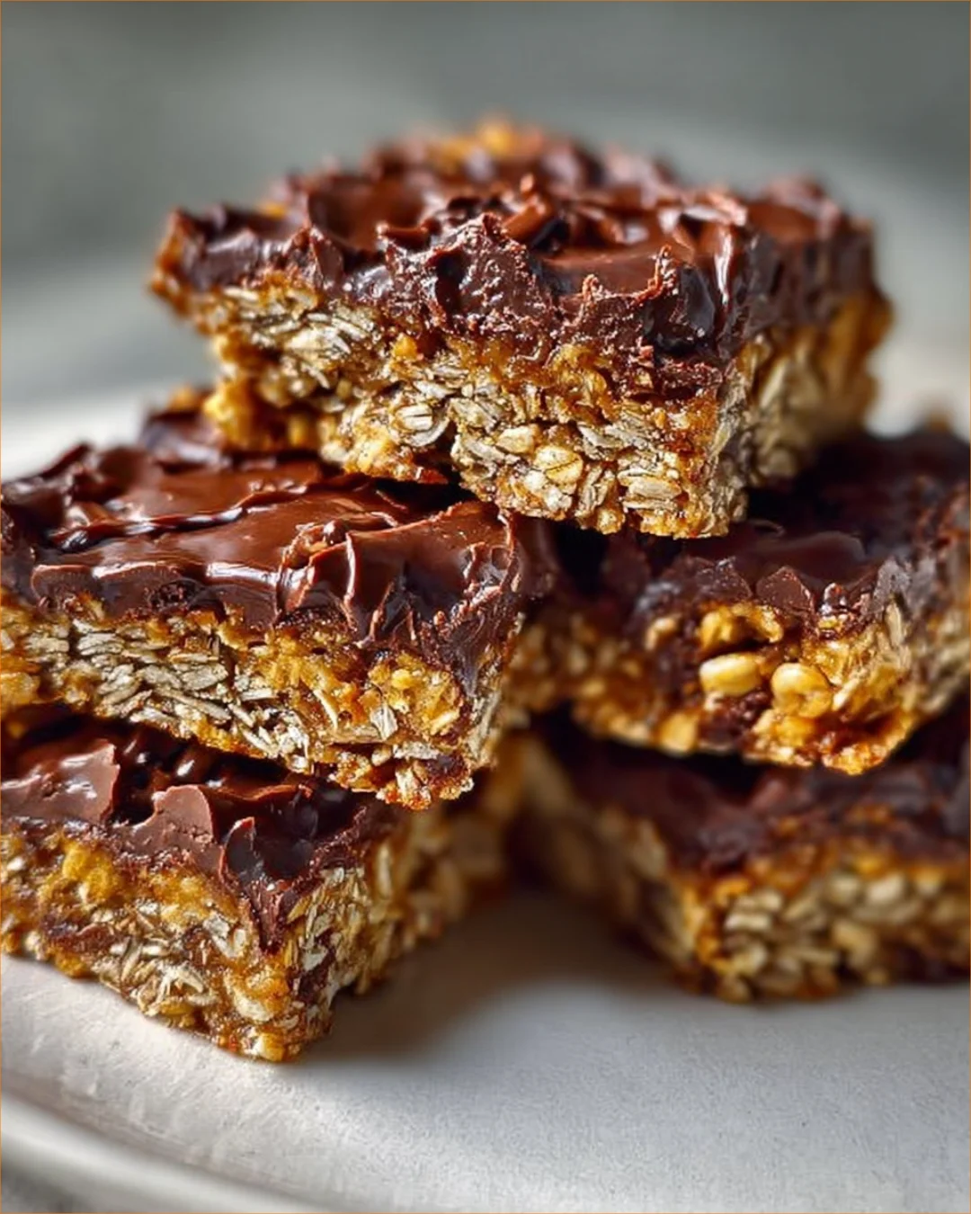 Delicious no-bake chocolate oat bars topped with chocolate drizzle
