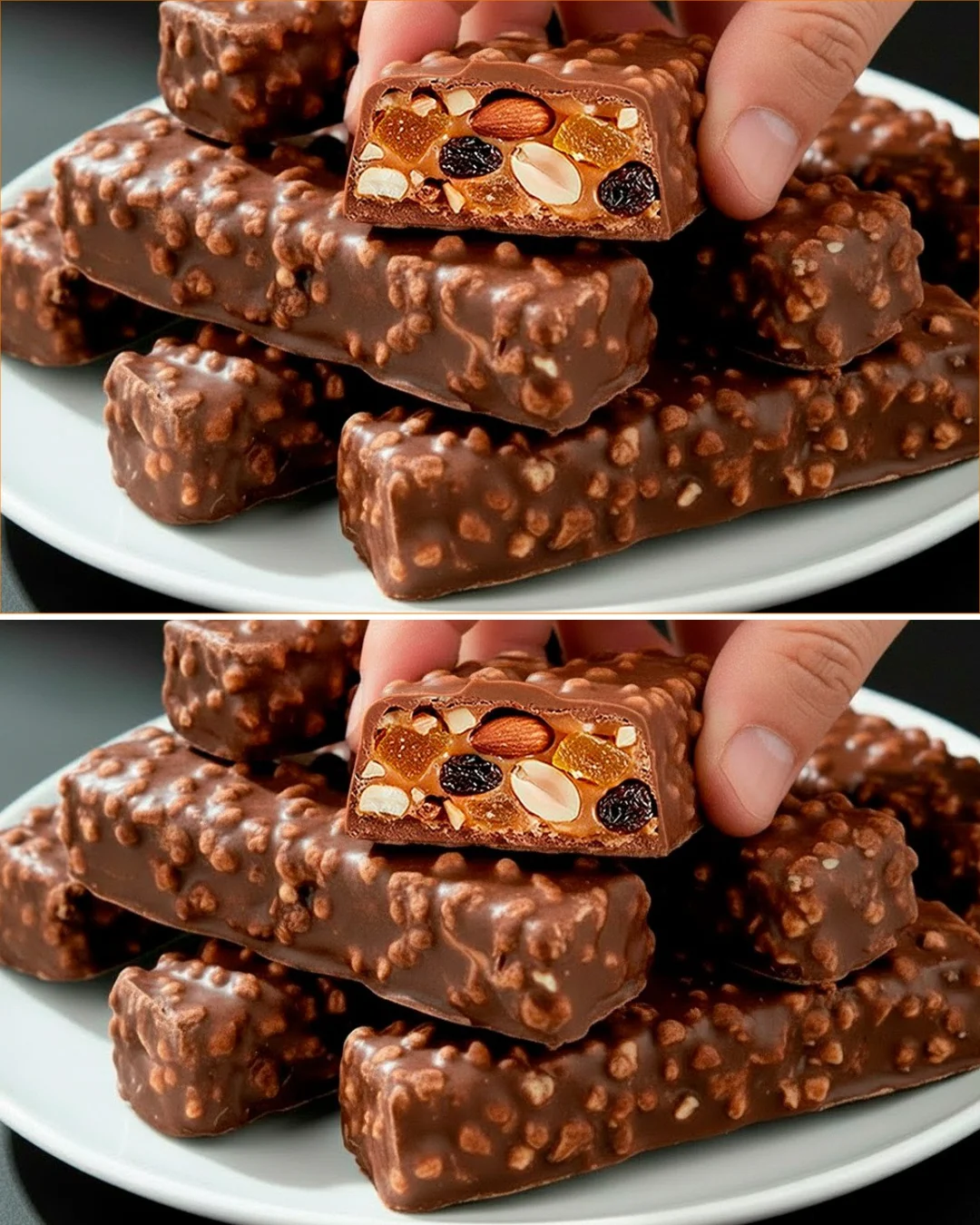 No-sugar oat energy bars with nuts and dark chocolate on a wooden table