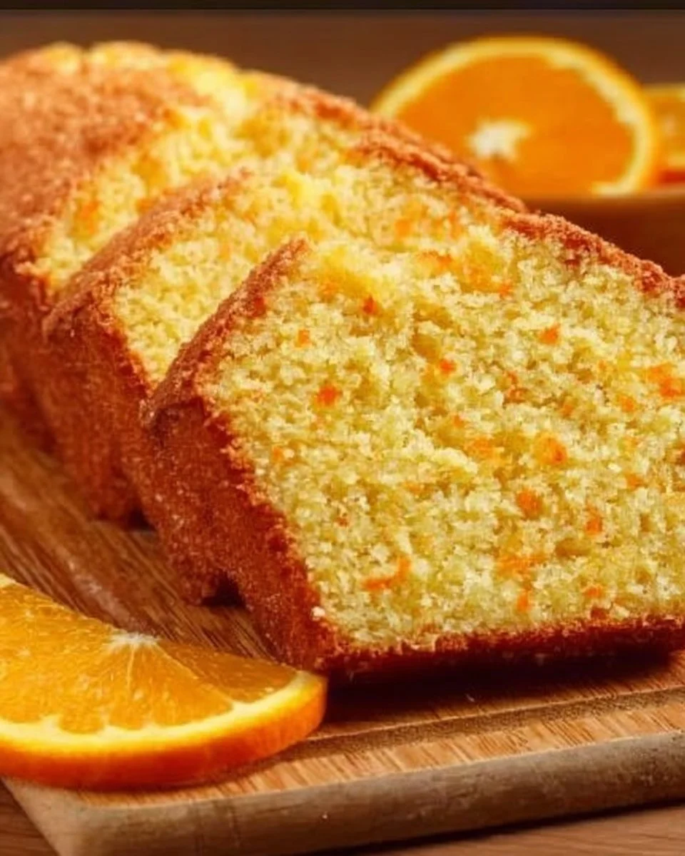 Delicious orange and almond oat cake served on a wooden platter