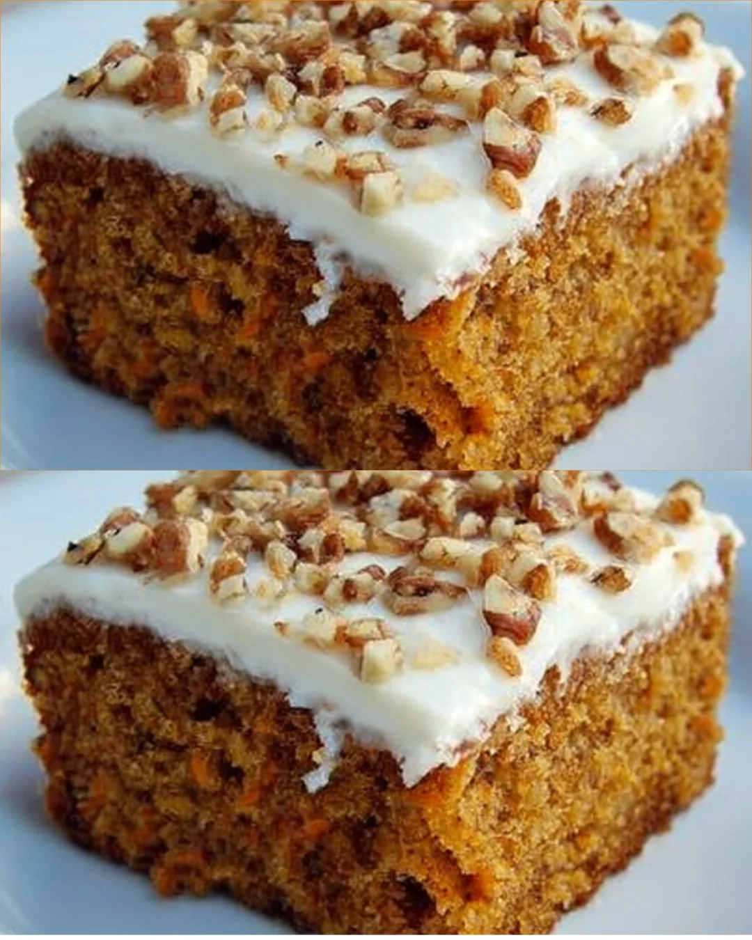 Slice of orange carrot cake topped with cream cheese frosting and orange zest