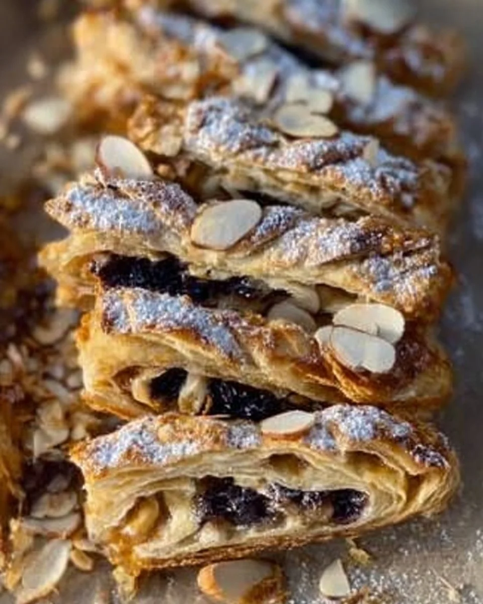 Puff pastry filled with almond cream and topped with fresh blueberries