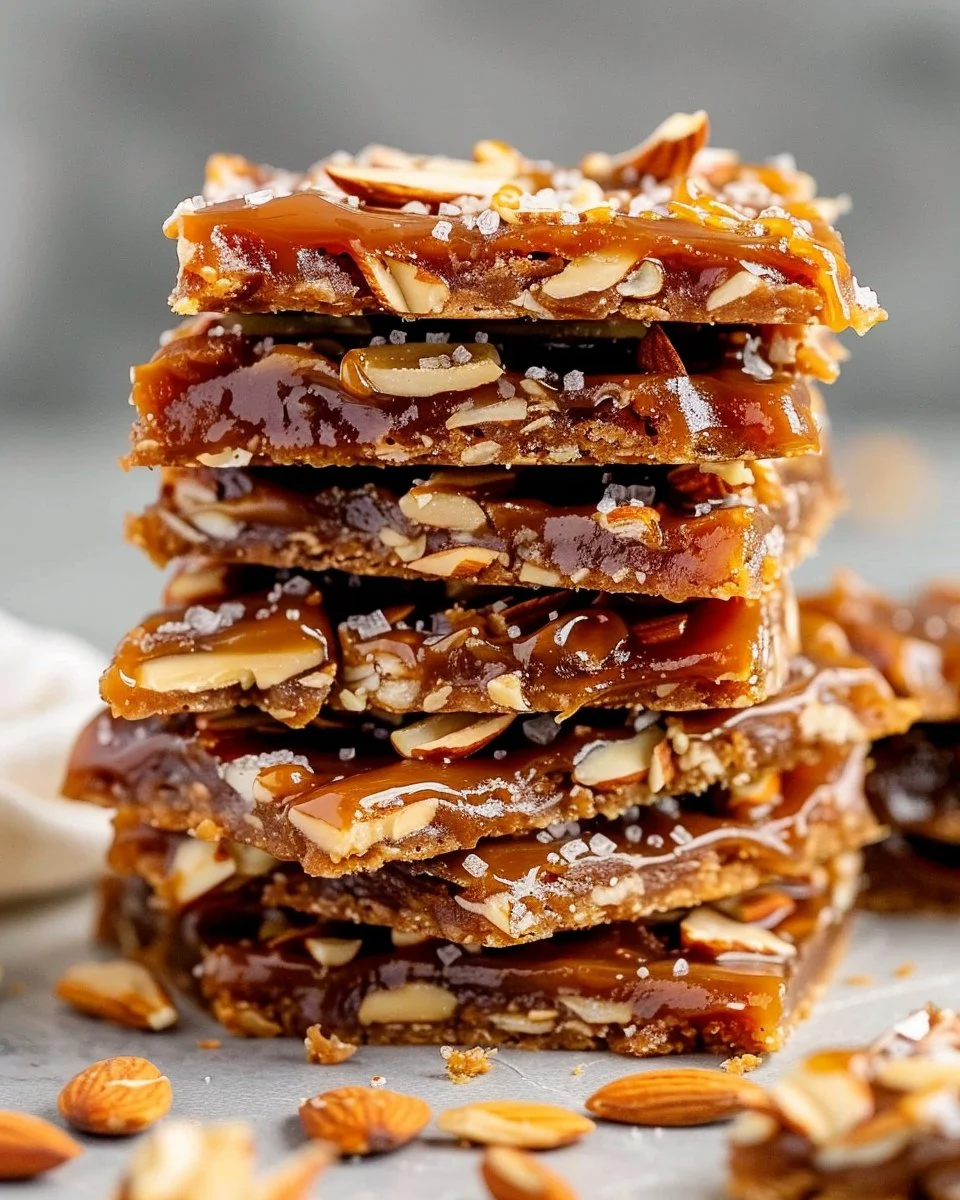 Delicious salted caramel almond bars with a sprinkle of salt on top