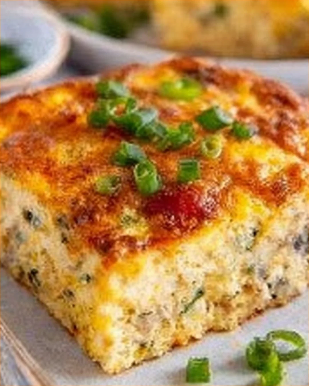 Sausage and Egg Cottage Cheese Breakfast Casserole in a baking dish