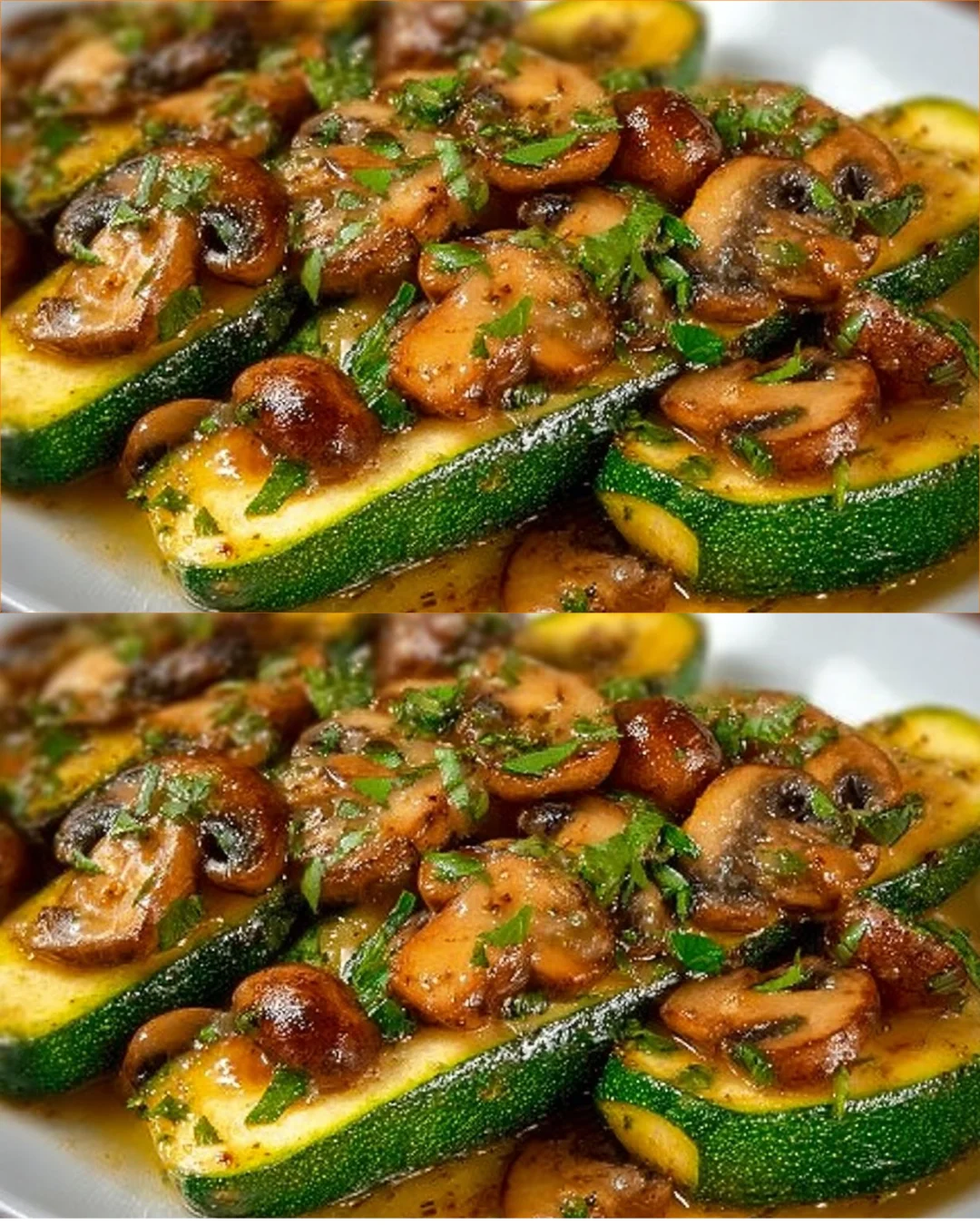 Sautéed zucchini with mushrooms in a skillet, garnished and ready to serve