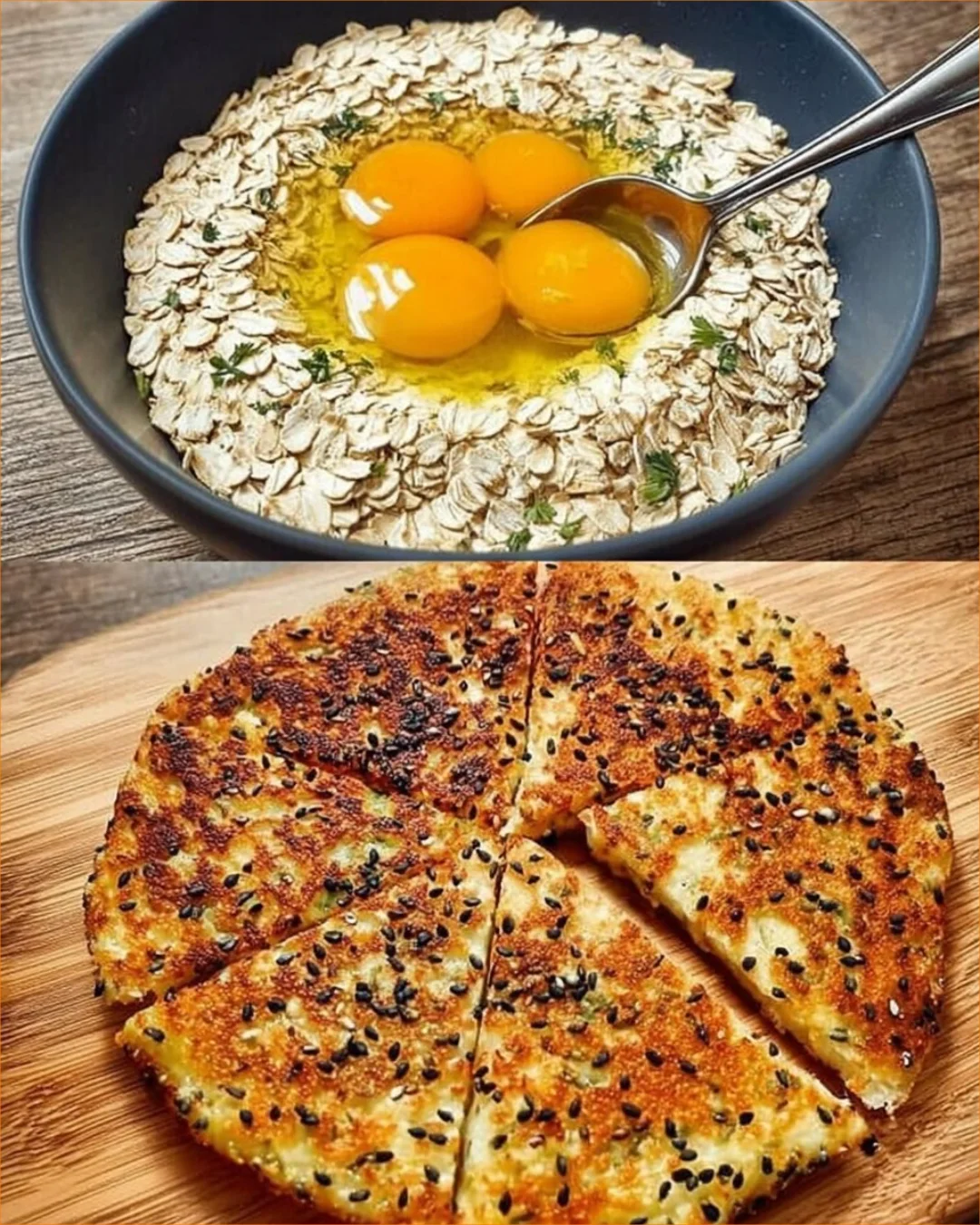 Savory oat flake omelette with eggs and herbs, a nutritious breakfast dish