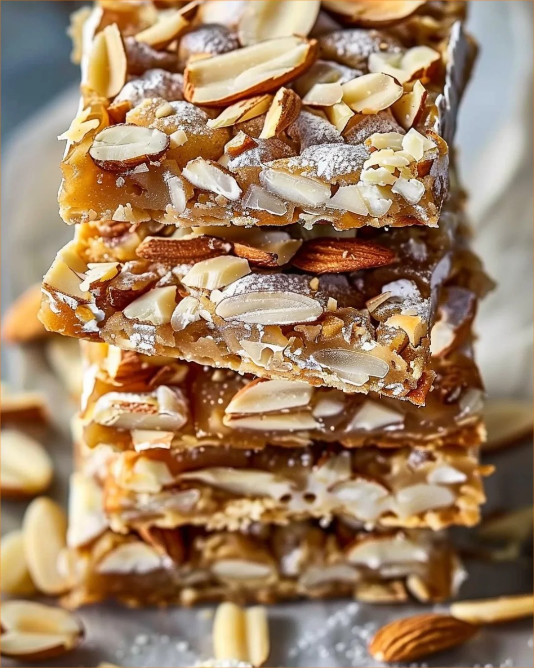 Delicious Scandinavian Almond Bars garnished with slivered almonds