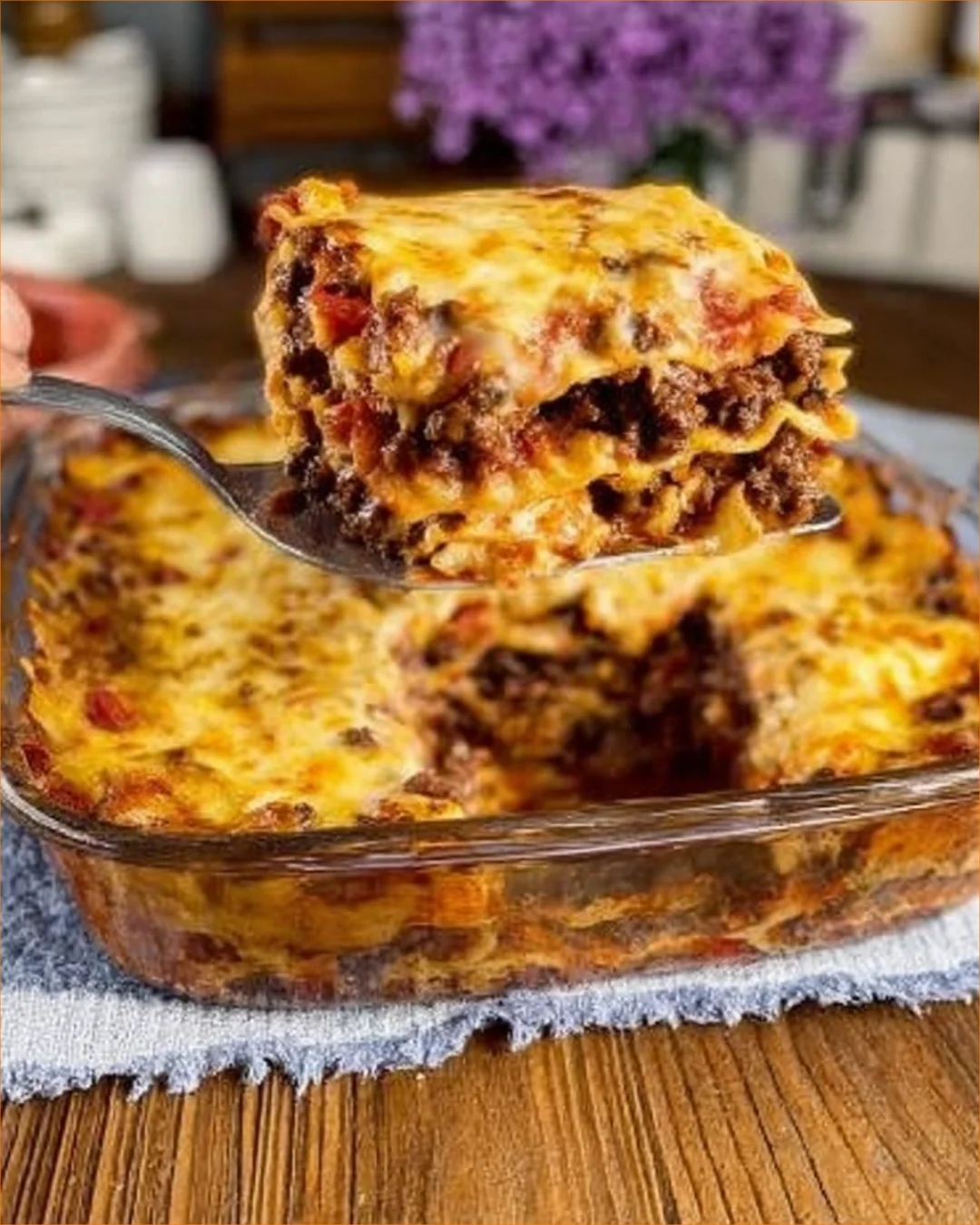 A delicious serving of Spanish lasagna with vibrant layers and flavors