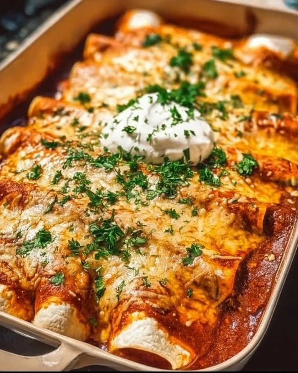 Delicious quick and easy chicken enchiladas topped with cheese and cilantro