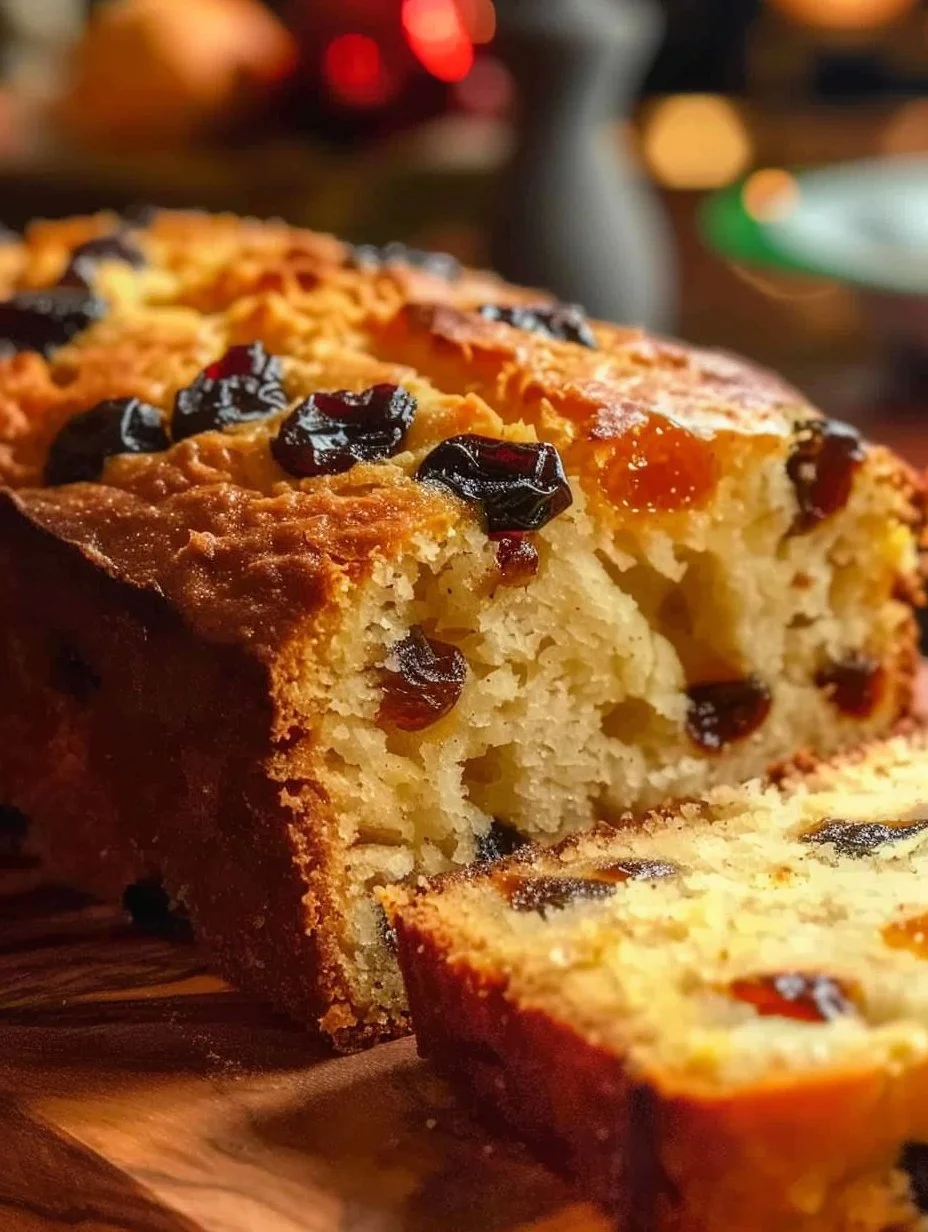 Freshly baked Vanilla Raisin Loaf with golden raisins