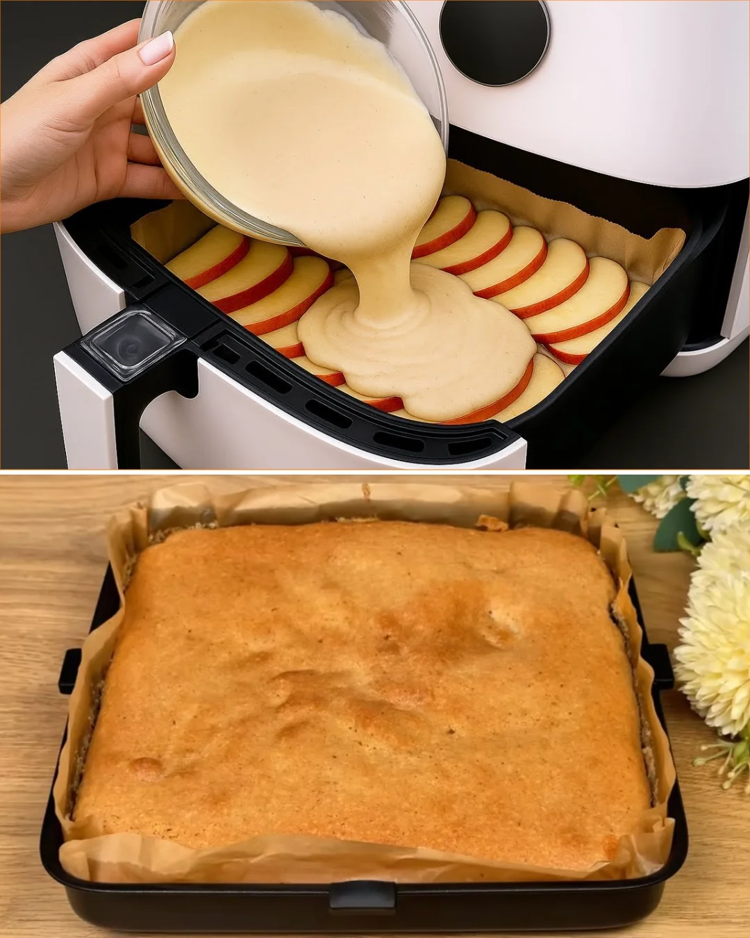 Delicious AirFryer Apple Cake served on a plate with fresh apple slices
