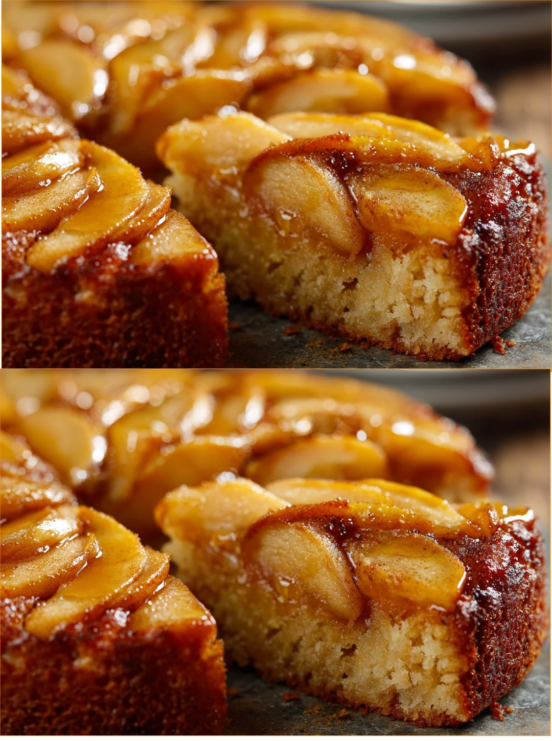 Delicious Almond Apple Skillet Cake served warm with apple slices and almonds