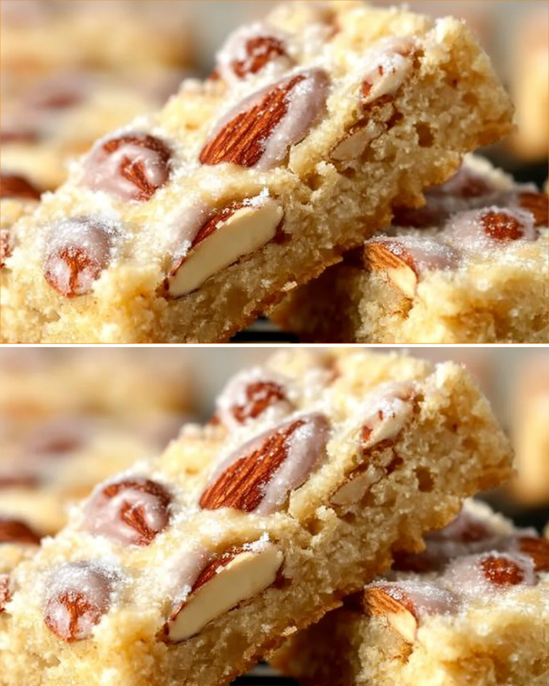 Delicious almond bars stacked on a plate, perfect for snacks and desserts.