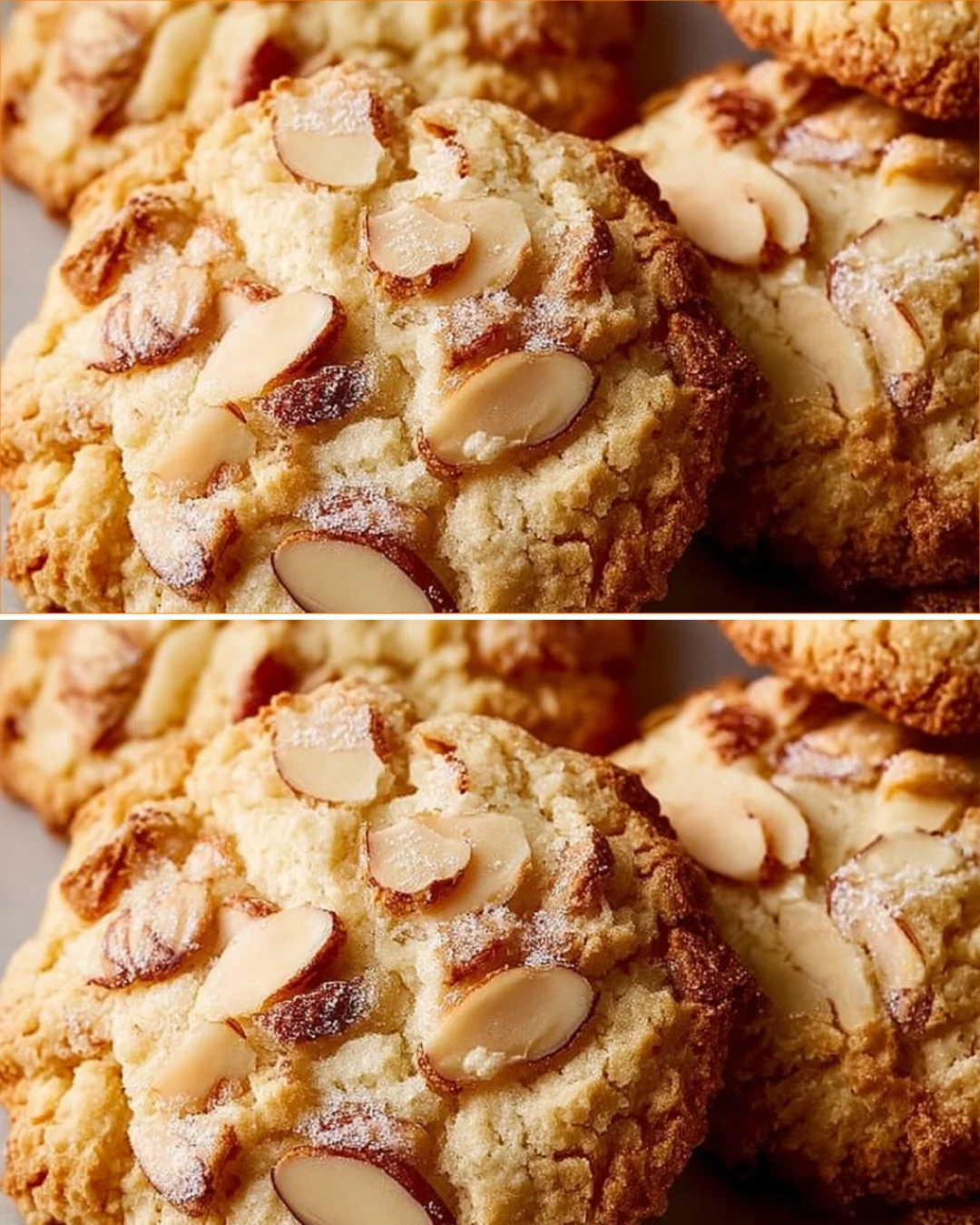 Delicious Almond Croissant Cookies topped with almond slices.