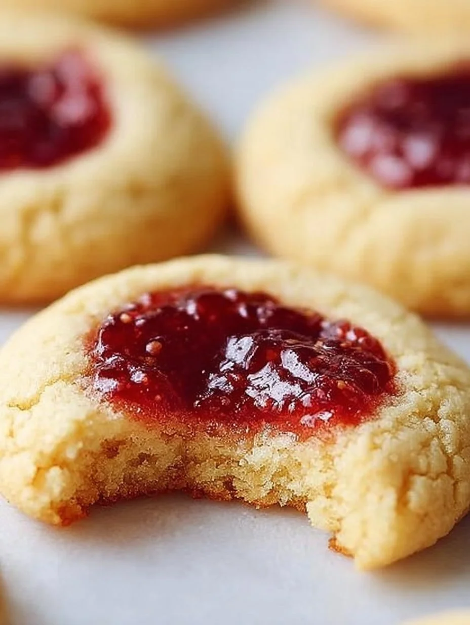 Delicious almond flour thumbprint cookies filled with jam on a baking tray