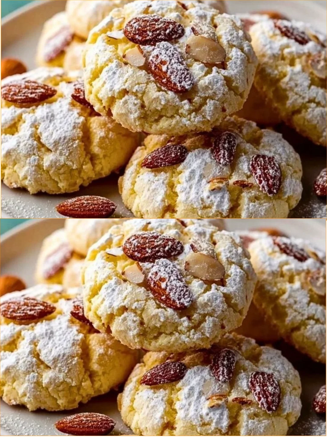 Delicious Almond Ricotta Cookies on a plate, showcasing their almond flavor and creamy texture.
