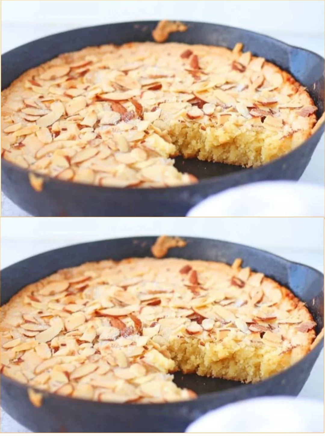 Delicious Almond Shortbread Skillet baked to perfection with golden edges.