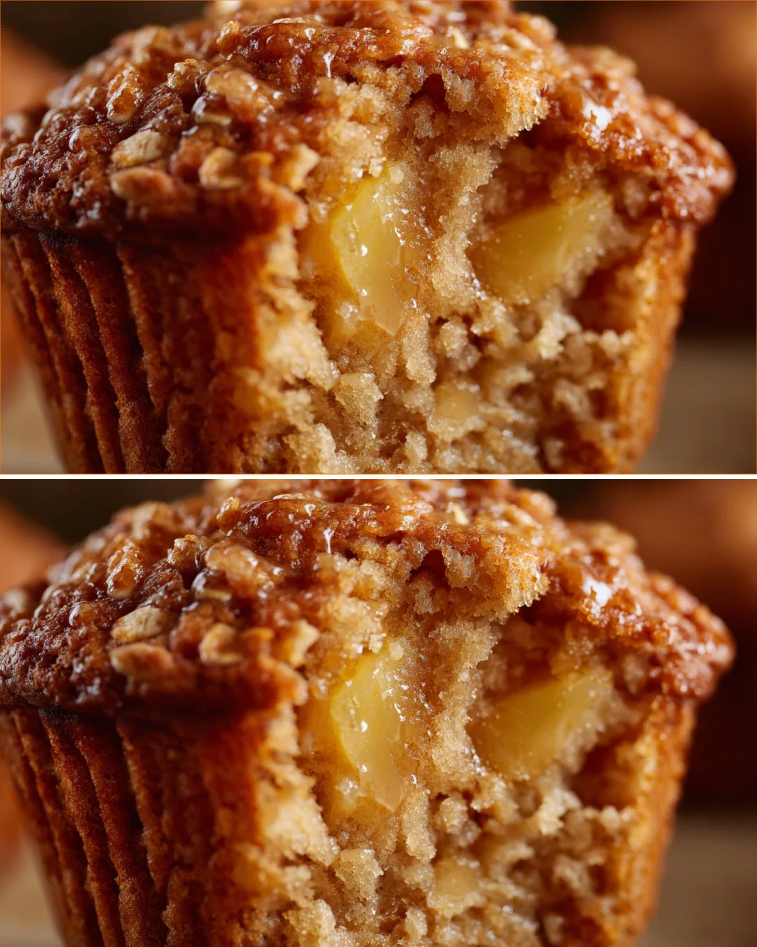 Freshly baked Apple Cinnamon Oat Muffins on a wooden table