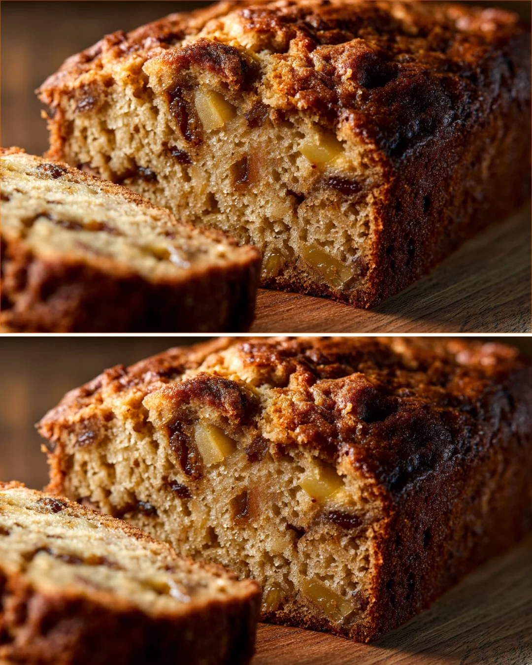 Slice of homemade Apple Date Cinnamon Bread on a plate with cinnamon sprinkles