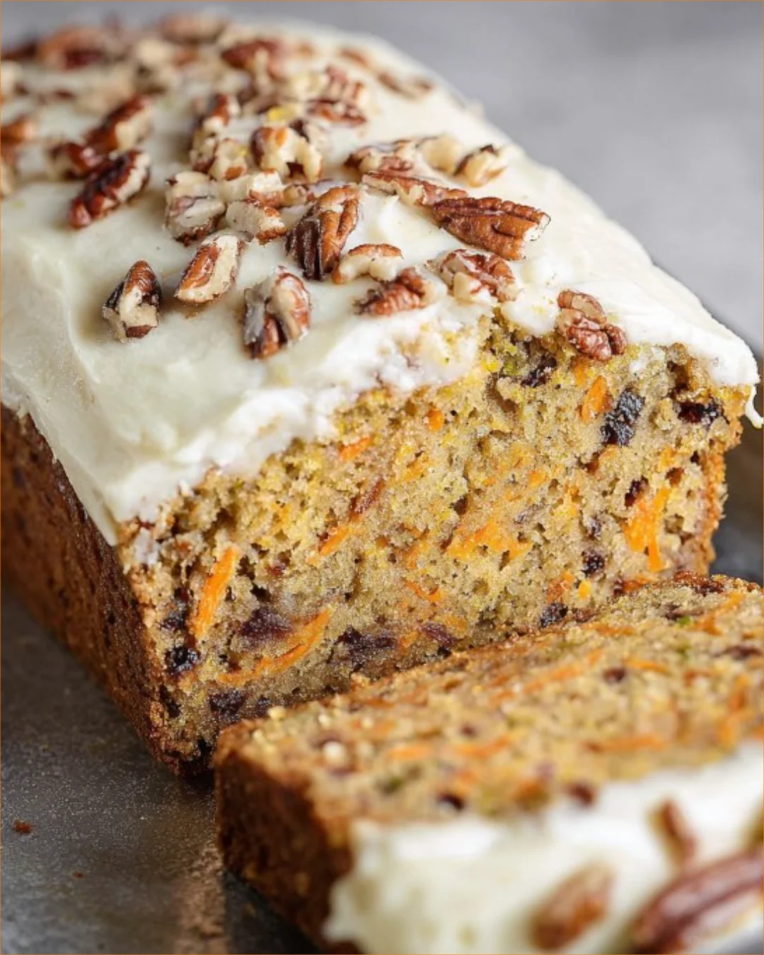 Delicious slice of best ever carrot cake with cream cheese frosting
