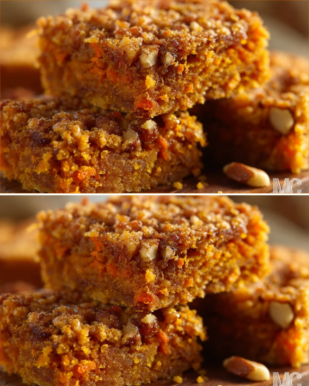 Healthy carrot cinnamon walnut snack squares recipe for a delicious treat.