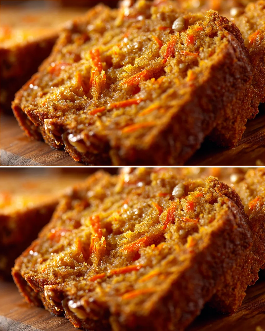 Carrot Orange Walnut Bread with walnuts and carrots on a wooden table