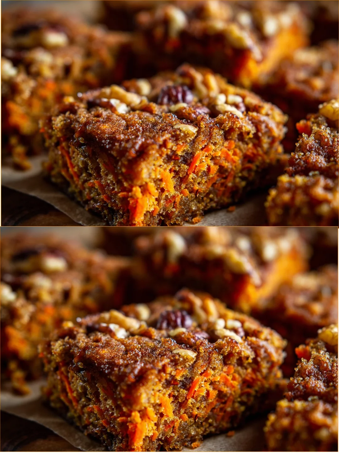 Healthy Carrot Walnut Snack Squares on a wooden table