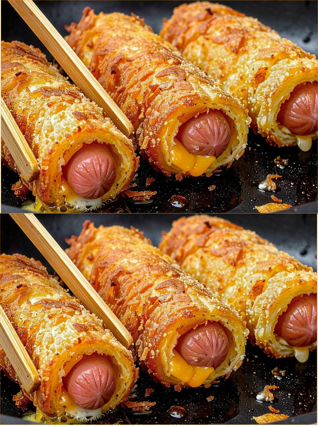 Cheesy beef sausage rolls fresh out of the oven, golden and flaky.