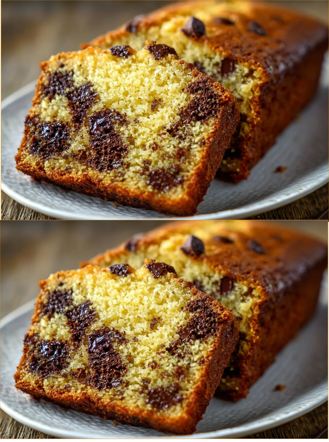 Delicious chocolate chip loaf cake sliced and ready to serve.