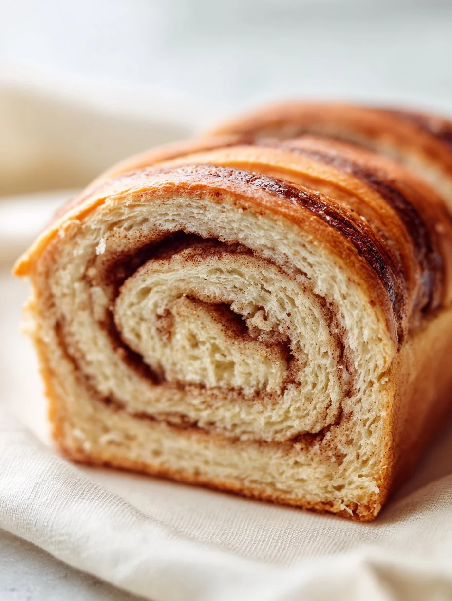 Freshly baked cinnamon swirl bread with a gooey cinnamon filling.