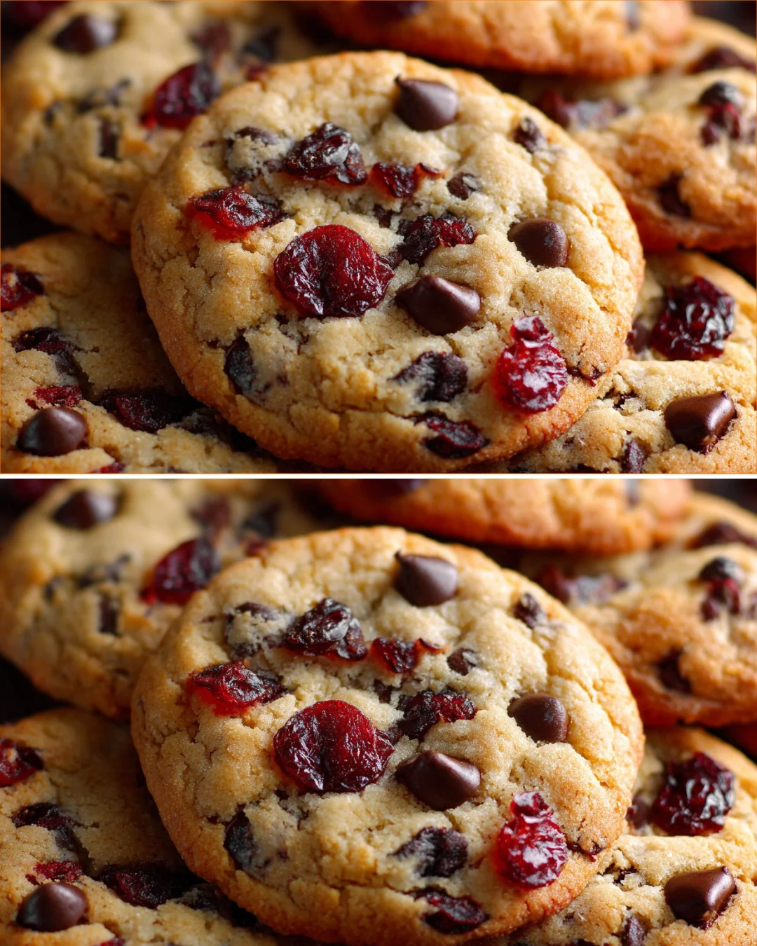 Freshly baked cranberry chocolate chip cookies on a cooling rack.